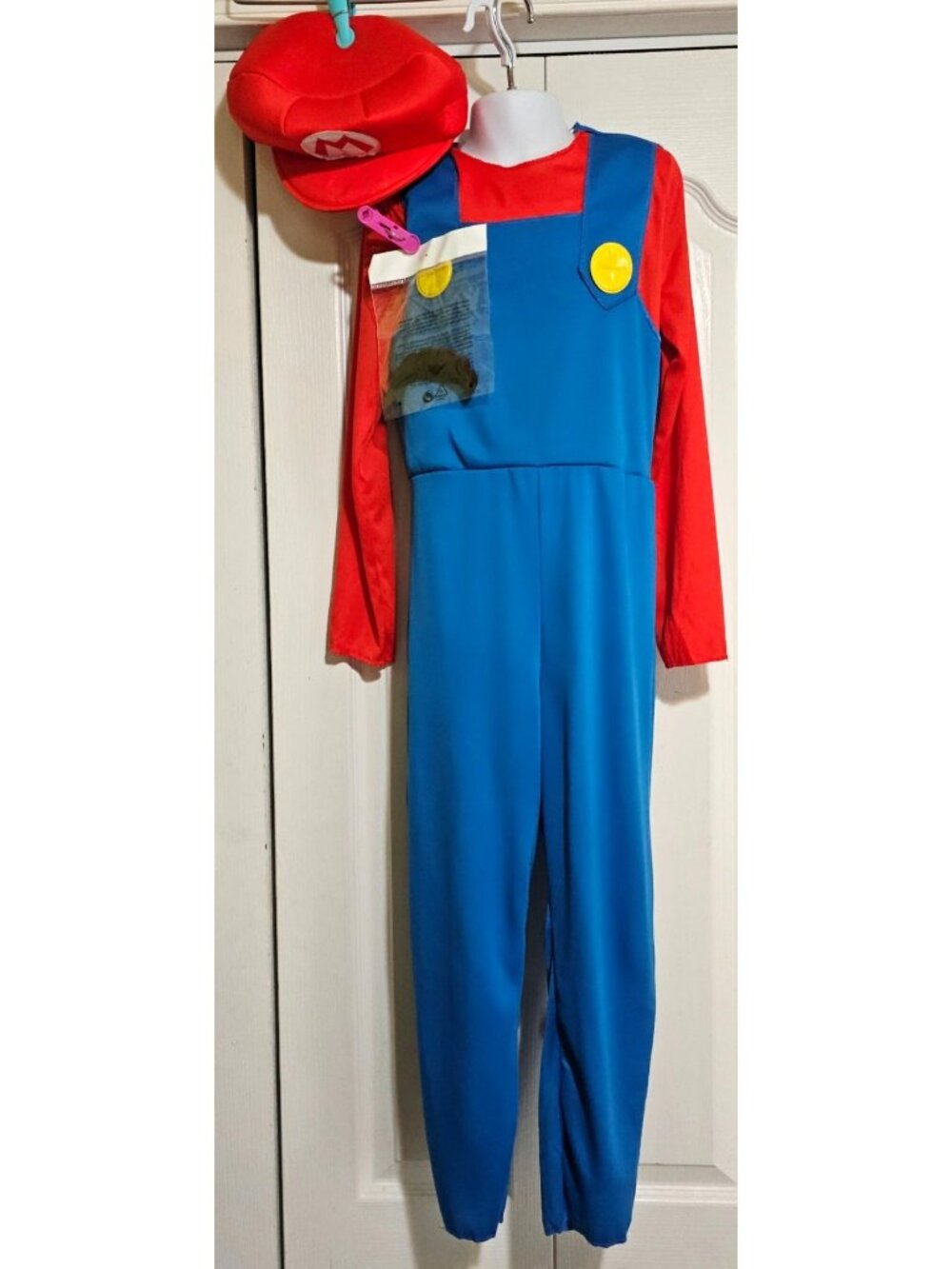 Super Mario Costume Kids 7-8 Hat Mustache Halloween Nintendo Disguise Boys Games